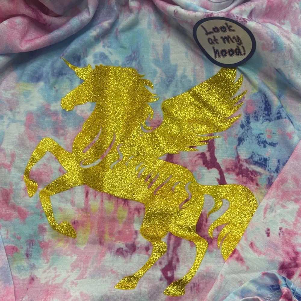 Unicorn Tie-Dye Nightgown with White Fuzzy Unicorn 🦄 Slippers